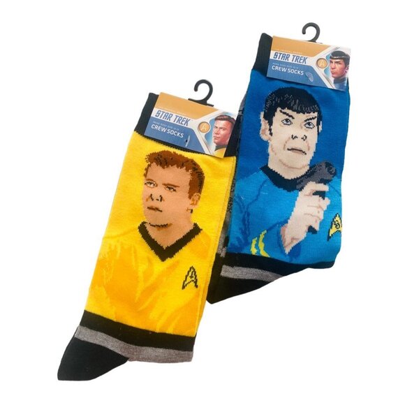 NEW 2 Star Trek The Original Series Crew Socks Captain Kirk and Spock - Picture 1 of 9